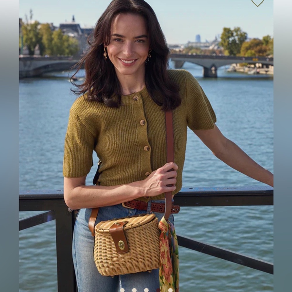 NWT Patricia Nash Spring Wicker Crossbody Bag with Brown Leather Trim - Picture 3 of 3